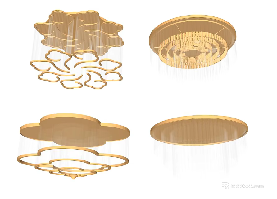 Elegant Modern Gold Ceiling Lights With Circular Cloud Shaped Decorative Details 3d model 