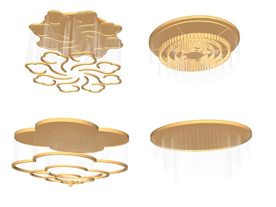 Elegant Modern Gold Ceiling Lights With Circular Cloud Shaped Decorative Details 3d model