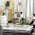 Modern Daily Washing Products Display With Luxury Bottles And Aromatherapy Decor