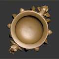 Exquisite Golden Carved Decorative Vessel With Animal Head Handles And Vertical Stripes