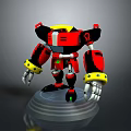 Red And Black Robot Character With Yellow Accents 3D Model Figurine On Transparent Base