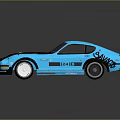 Blue Retro Modified Sports Car With Sleek Body And Green Accent Wheels