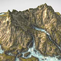 Scenic Mountain Landscape With Rocky Peaks Green Vegetation And Winding Streams