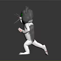 Cartoon Gray And White Cat With Green Eyes Running Open Mouth On Gray Background