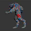 Blue Red Armored Mechanical Dinosaur Like Game Movie Character In Standing Pose