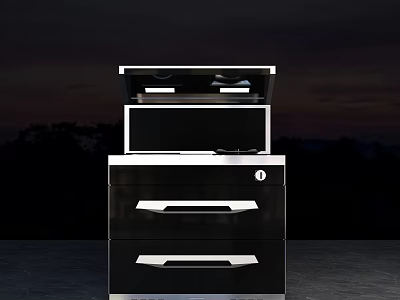 Stylish Black Modern Kitchen Cabinet With Drawers Upper Appliances Silver Handles 3d model
