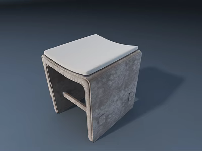 Modern Minimalist Stool With White Cushioned Seat And Gray Geometric Frame 3d model