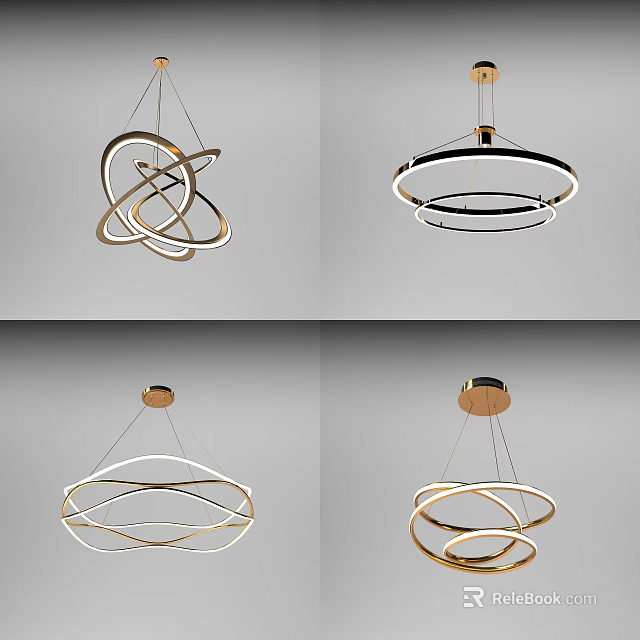 Modern Circular Pendant Light with Gold Black Metal Frame and Minimalist Design for Dining Room 3d model 