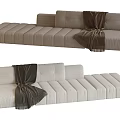 Light Colored Modern Sectional Sofa with Dark Throw Blanket and Stitched Details 3d model