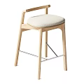 Light Padded Wooden Bar Stool with Metal Crossbar in Modern Minimalist Style