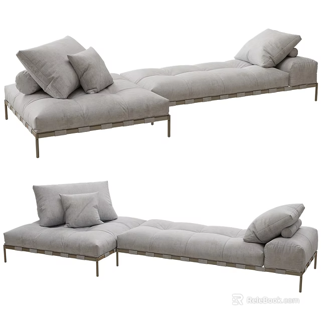 Modern Grey Sectional Sofa With Soft Cushions And Metal Frame Design 3d model