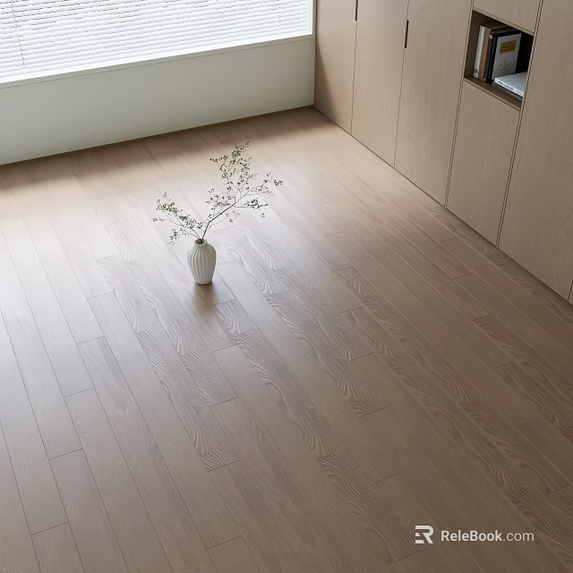 Light Wood Flooring In Minimalist Room With Vase And Cabinets 3d model 
