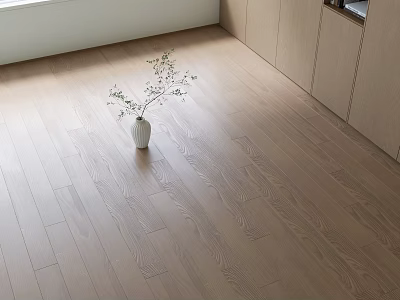 Light Wood Flooring In Minimalist Room With Vase And Cabinets 3d model