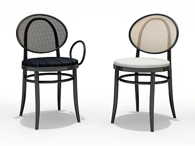 Modern Stylish Dining Chairs With Round Back Black Frame And Contrast Fabric Seats 3d model
