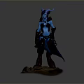 Blue Skinned Horned Armored Game Movie Character Standing On Rock Base Statue