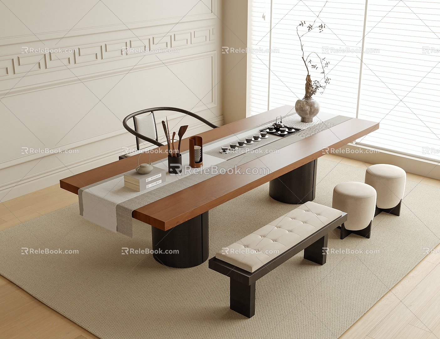 Modern Tea Table and Chair Tea Set Tea Table Desk and Chair 3d model