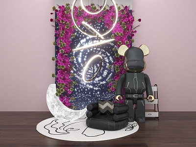 Net red photo clock point moon lighting lazy sofa tide play bear rose wall 3d model