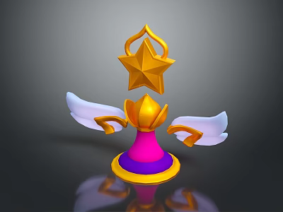 Fashion Clothing Accessory With Gold Star White Wings And Pink Purple Base 3d model