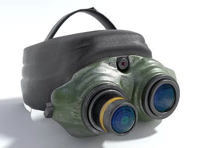 Professional Digital Binocular With Green Body Black Headband And Camera Lenses 3d model
