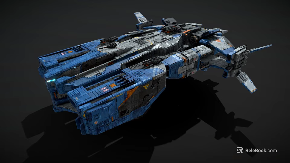 Sci-Fi Blue And Gray Spaceship With Complex Structure Multiple Modules Weapons Equipment And Industrial Design 3d model 