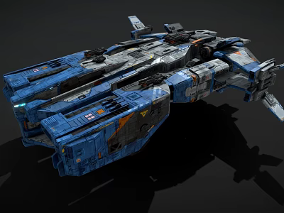 Sci-Fi Blue And Gray Spaceship With Complex Structure Multiple Modules Weapons Equipment And Industrial Design 3d model