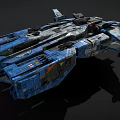 Sci-Fi Blue And Gray Spaceship With Complex Structure Multiple Modules Weapons Equipment And Industrial Design