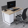 Office Desk Featuring Wooden Desktop White Cabinet Monitor Keyboard Mouse Headphones and Black Office Chair