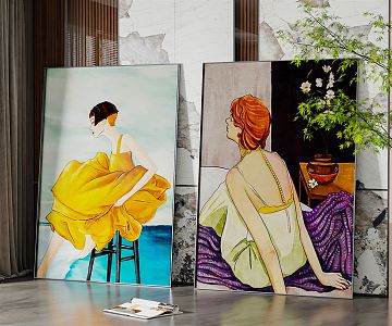 Modern figure painting decorative painting combination 3d model