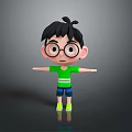 Cartoon Man Wearing Glasses Green Striped T-Shirt Blue Shorts Arms Outstretched Grey Background Reflection