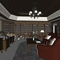 Traditional Office Interior With Wooden Bookshelves Stacked Books Large Desk And Floor Lamp