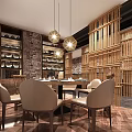Chinese Style Private Dining Room With Ceiling Lattice Wooden Pendant Light Round Table And Chairs