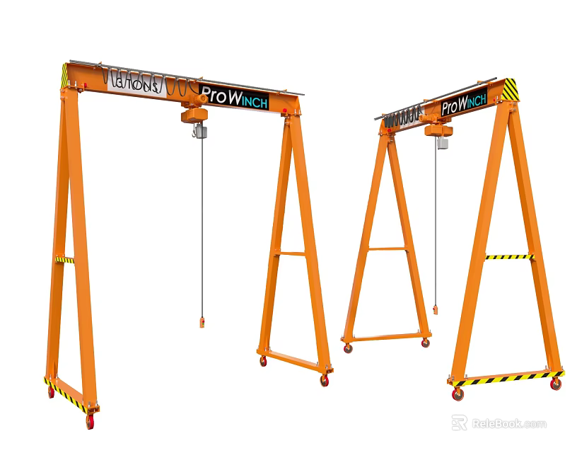 Heavy Duty Industrial Mobile Gantry Crane With Orange Frame And Movable Wheels 3d model 