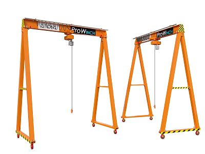 Heavy Duty Industrial Mobile Gantry Crane With Orange Frame And Movable Wheels 3d model