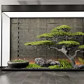Modern Entryway Design With Waterfall Feature Wall Bonsai Pine Tree Rocks And Green Plants