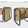 Modern Rattan Leisure Chair With Black Metal Frame And Comfortable Seating Design