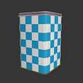 Blue And White Checkered Square Storage Container With Lid For Household Use