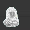 Model Wearing Gray Headscarf Covering Full Head Against Dark Background 3d model