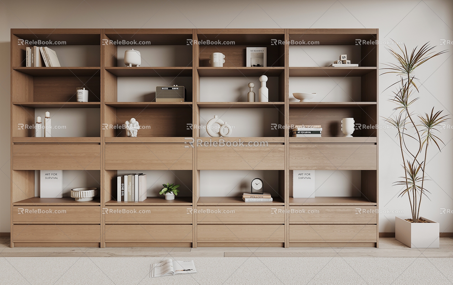 Solid wood bookcase 3d model