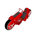 Red Motorcycle Model With Transparent Windshield Black Seat White Patterns On Wheels And BAY Lettering