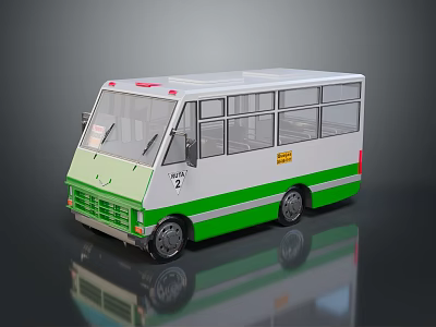 Small Green And White Bus With Multiple Windows Reflective Surface And Number 2 Design 3d model
