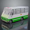 Small Green And White Bus With Multiple Windows Reflective Surface And Number 2 Design