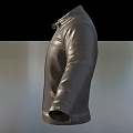 Black Leather Jacket with Stand Collar Zipper and Side Pockets Modern Design