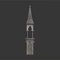 Gothic Architecture Tower With Spire Arched Details And Multi Level Structure 3d model