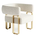 Modern Accent Chair With Cream Upholstery Curved Armrests And Golden Metal Legs