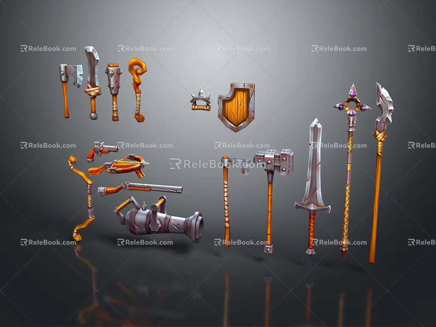 Cold weapons Sword Axe Hook Fork Spear Trident Melee Weapon Military 3d model