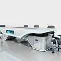 Modern Conference Table with Curved Edges LED Strip Lights Built-in Screen and Gray Office Chairs