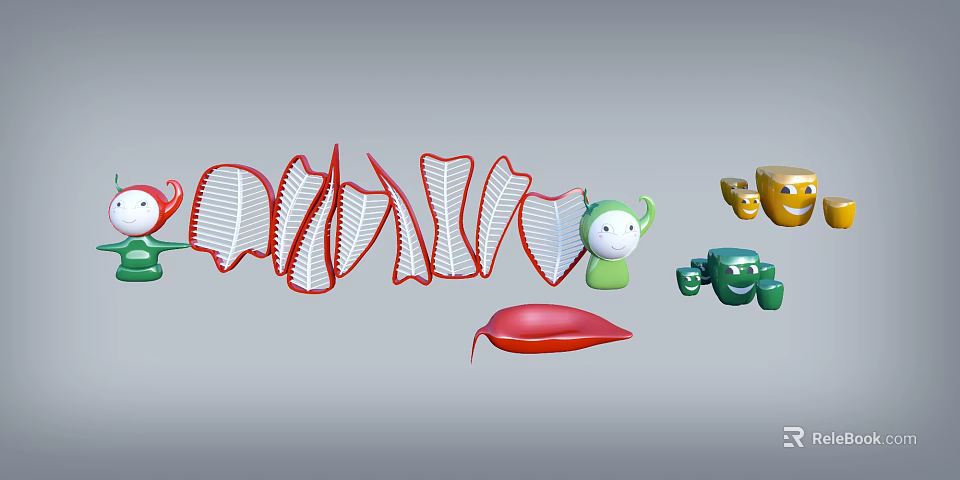 Colorful Cartoon Toys With Green Character Blue Robot Yellow Figures And Red Shapes 3d model 