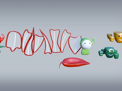 Colorful Cartoon Toys With Green Character Blue Robot Yellow Figures And Red Shapes 3d model