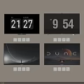Wall Mounted TVs Showing Time Display Scenic Images Dune Poster and Control Buttons Below