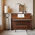Warm Interior With Wooden Piano Wall Painting Music Sheet Vase And Floor Lamp